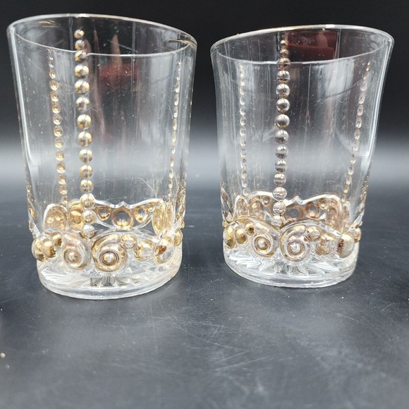 EAPG Bead and Scroll Riverside Glasses Antique Clear and Gold Glases Set of 4 - Picture 4 of 6